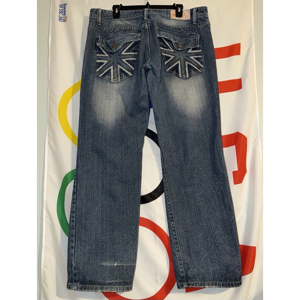 Yaso Brand Jeans Mens 38x33 Wide Leg Baggy Flap Pocket Embroidered